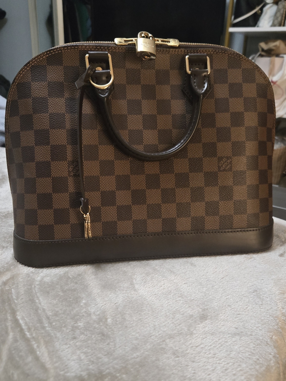 Alma Brown Checkered Dome Satchel Handbag - Louis Vuitton